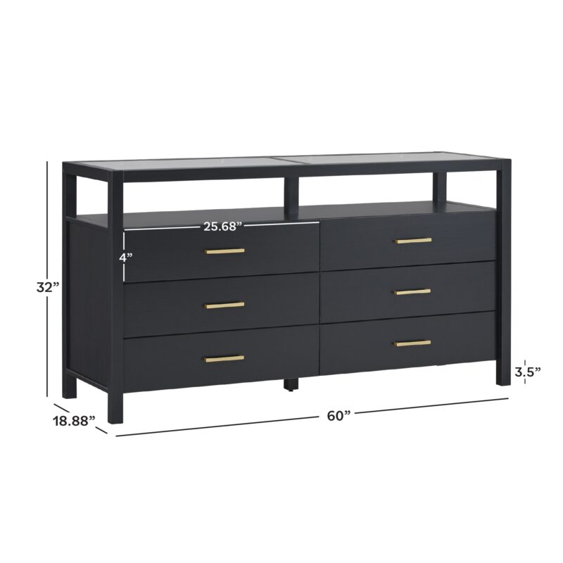 Isla Modern Easy Assembly 6 Drawer Dresser with Glass Top - Image 5