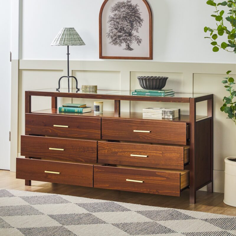 Isla Modern Easy Assembly 6 Drawer Dresser with Glass Top - Image 15