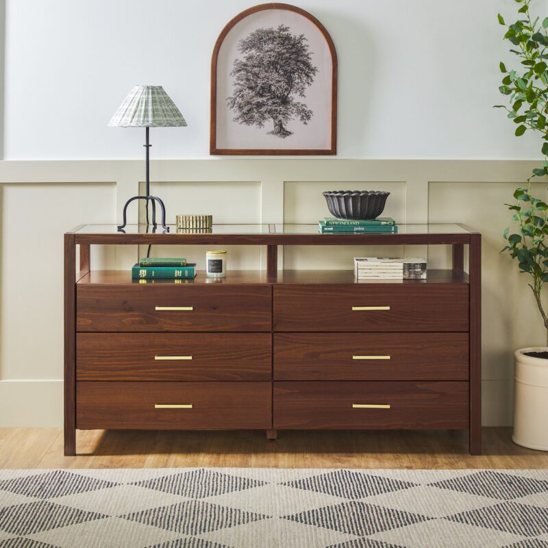 Isla Modern Easy Assembly 6 Drawer Dresser with Glass Top - Image 13