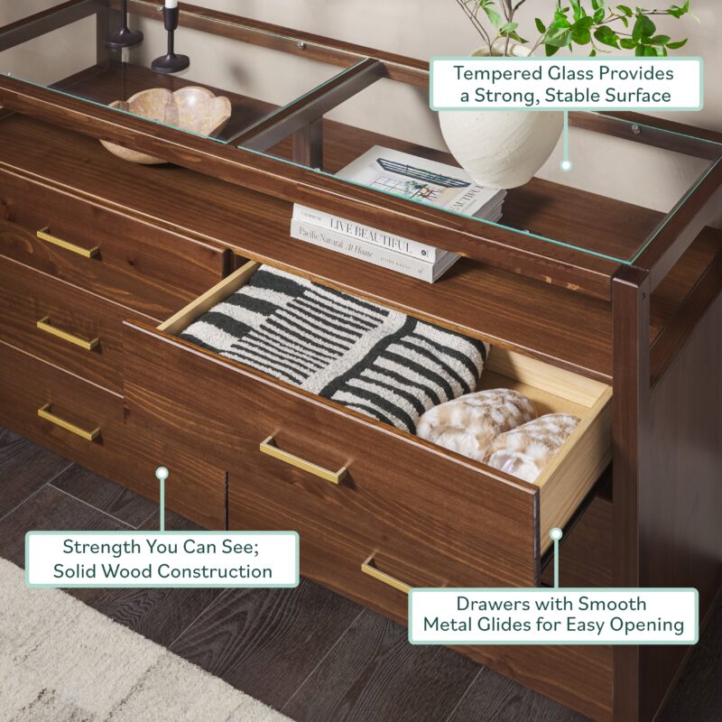 Isla Modern Easy Assembly 6 Drawer Dresser with Glass Top - Image 12