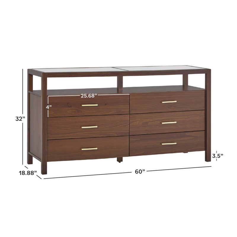 Isla Modern Easy Assembly 6 Drawer Dresser with Glass Top - Image 14