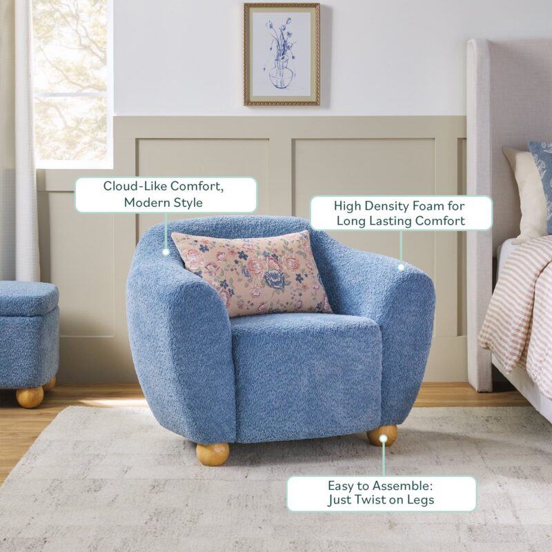 Linley Contemporary Bouclé Upholstered Accent Chair with Ottoman Set - Image 16