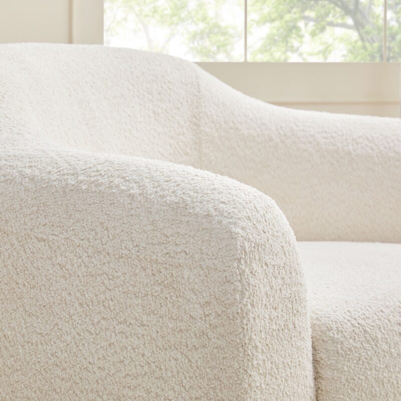 Linley Contemporary Bouclé Upholstered Accent Chair with Ottoman Set - Image 6