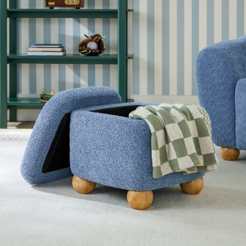 Linley Contemporary Bouclé Upholstered Accent Chair with Ottoman Set - Image 22
