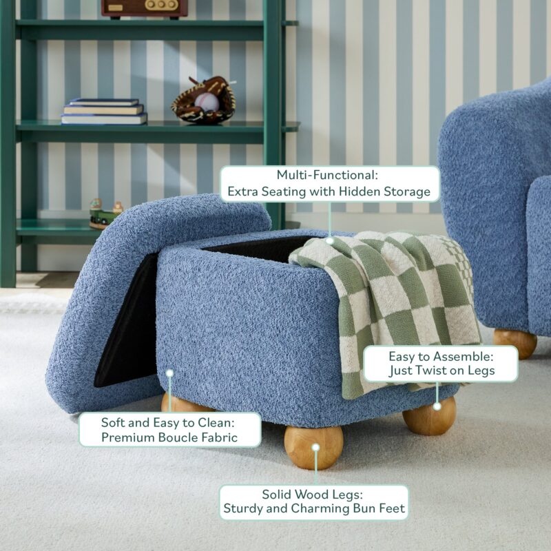 Linley Contemporary Bouclé Upholstered Accent Chair with Ottoman Set - Image 19