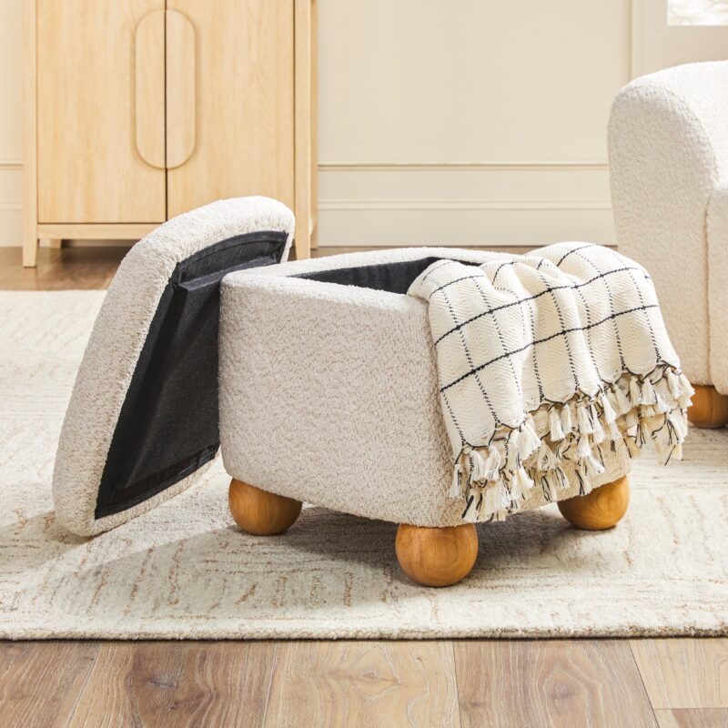Linley Contemporary Bouclé Upholstered Accent Chair with Ottoman Set - Image 10