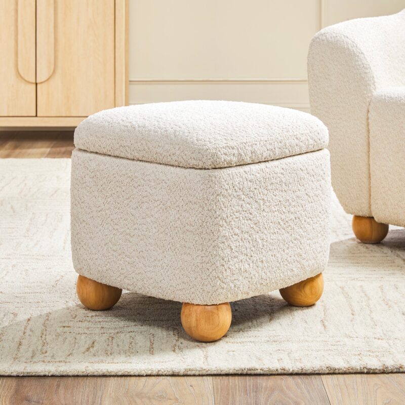 Linley Contemporary Bouclé Upholstered Accent Chair with Ottoman Set - Image 4