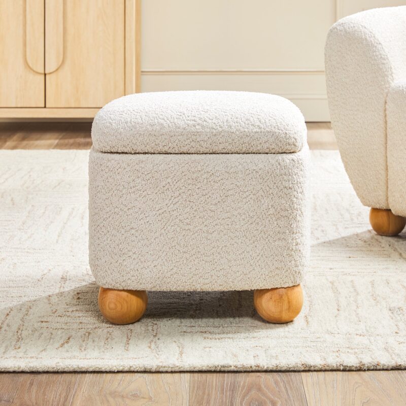 Linley Contemporary Easy Assembly Boucle Small Storage Ottoman - Image 3