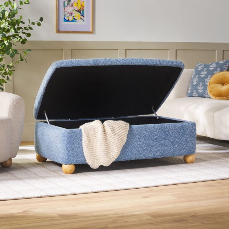 Linley Contemporary Easy Assembly Boucle Large Storage Ottoman - Image 17