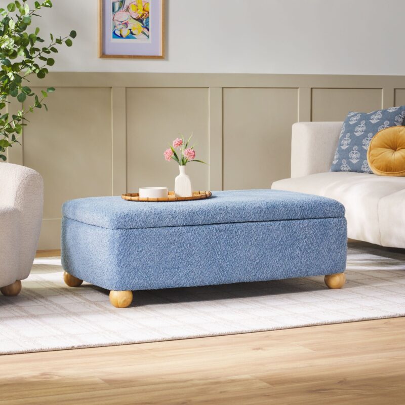 Linley Contemporary Easy Assembly Boucle Large Storage Ottoman - Image 2