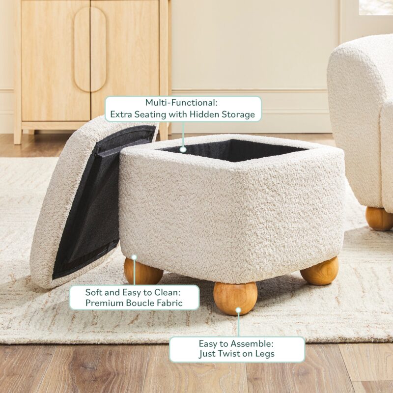Linley Contemporary Easy Assembly Boucle Small Storage Ottoman - Image 4