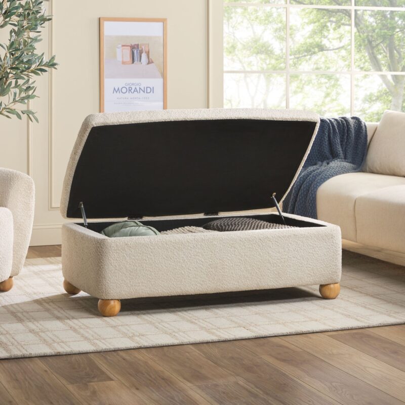 Linley Contemporary Easy Assembly Boucle Large Storage Ottoman - Image 7
