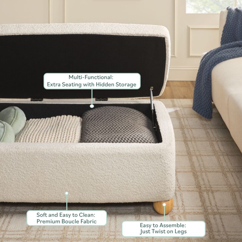 Linley Contemporary Easy Assembly Boucle Large Storage Ottoman - Image 3