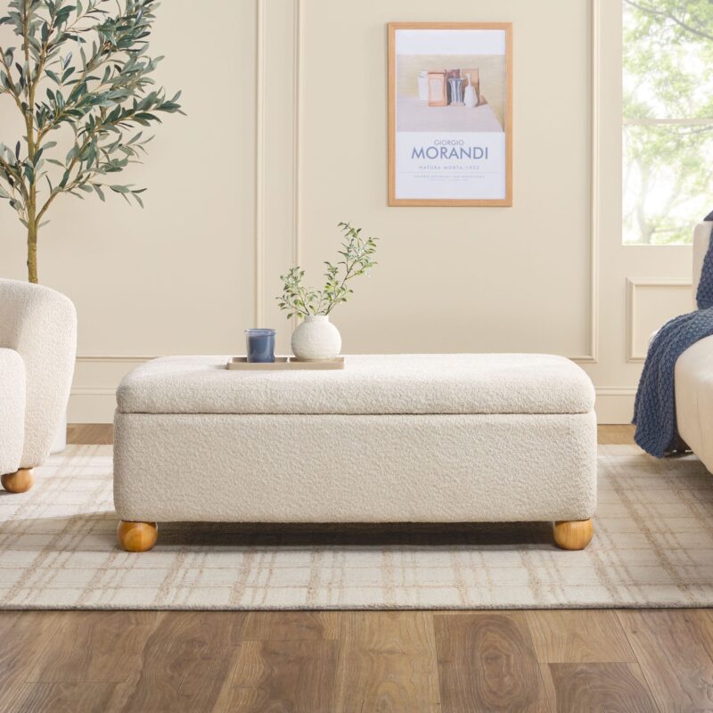 Linley Contemporary Easy Assembly Boucle Large Storage Ottoman - Image 6