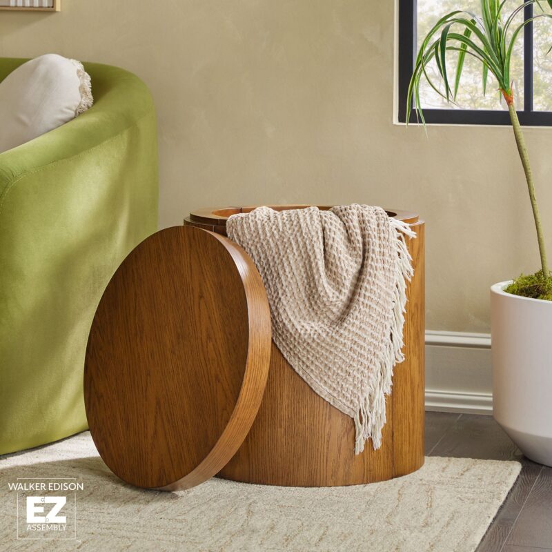 Maya Modern Round Oak Wood Veneer 18" Side Table with Storage - Image 11