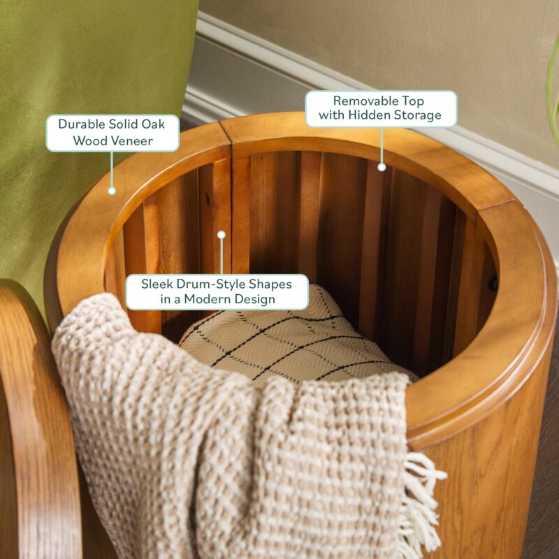 Maya Modern Round Oak Wood Veneer 18" Side Table with Storage - Image 6