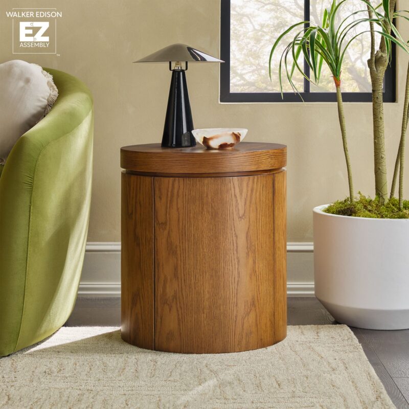 Maya Modern Round Oak Wood Veneer 18" Side Table with Storage - Image 3