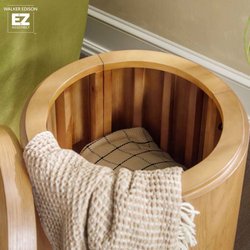 Maya Modern Round Oak Wood Veneer 18" Side Table with Storage - Image 18