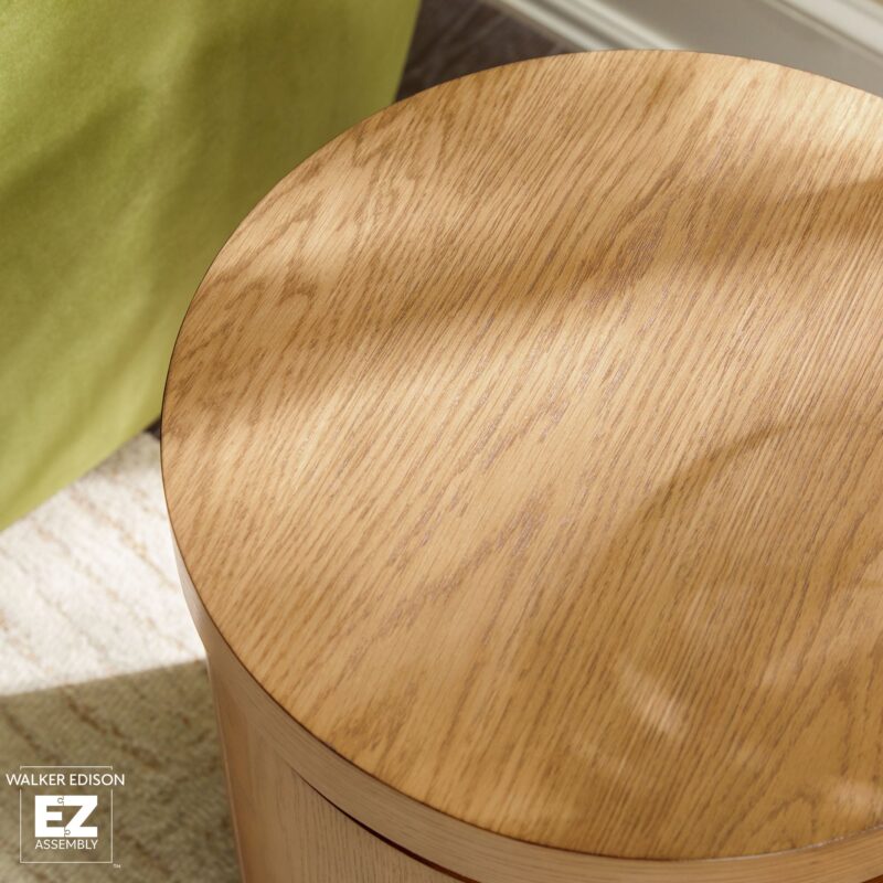 Maya Modern Round Oak Wood Veneer 18" Side Table with Storage - Image 16