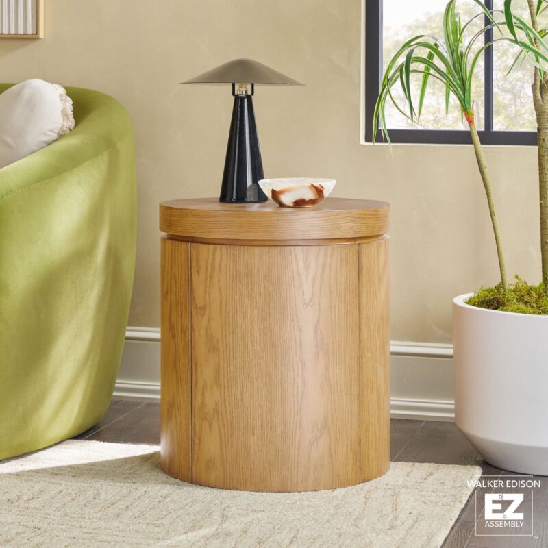 Maya Modern Round Oak Wood Veneer 18" Side Table with Storage - Image 14
