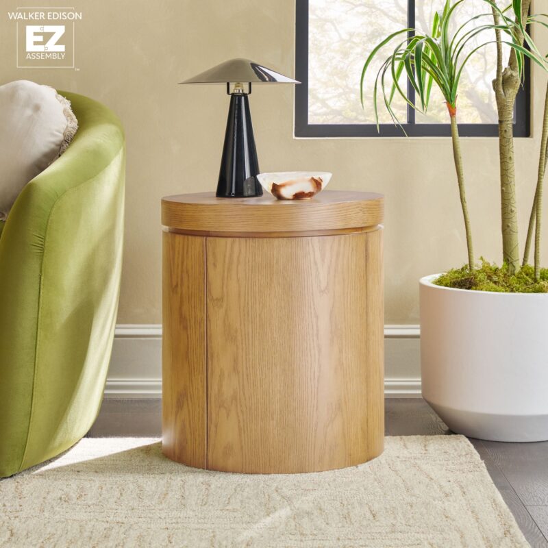 Maya Modern Round Oak Wood Veneer 18" Side Table with Storage - Image 13