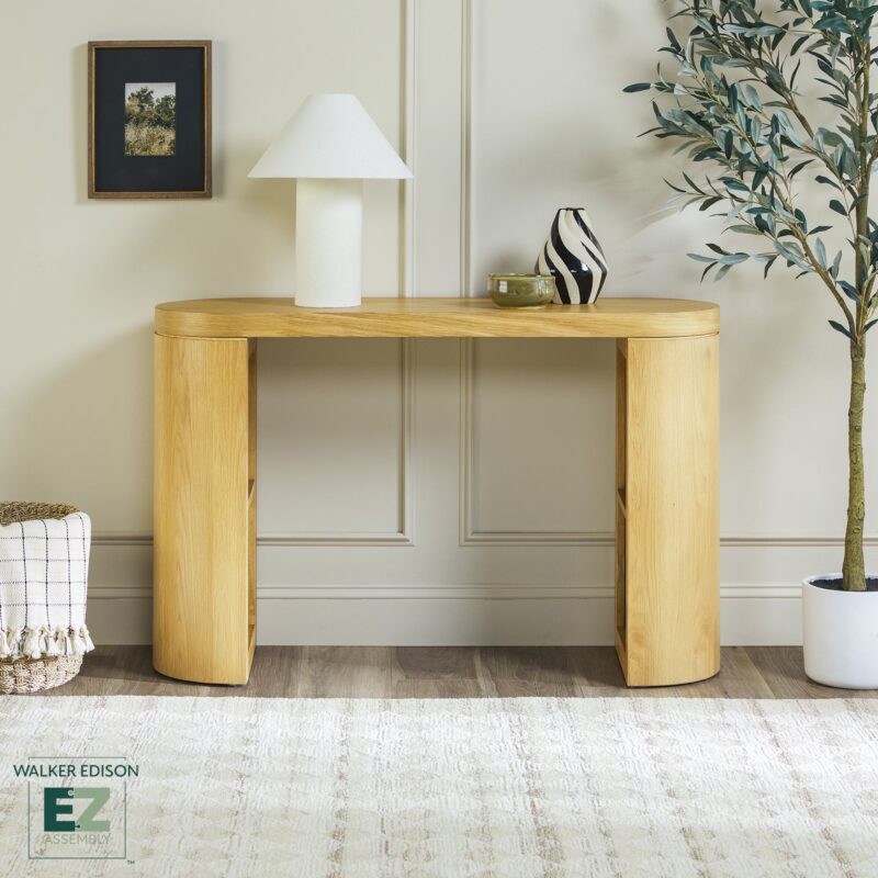 Maya Modern Oak Wood Veneer 48" Console Entry Table with Storage - Image 2