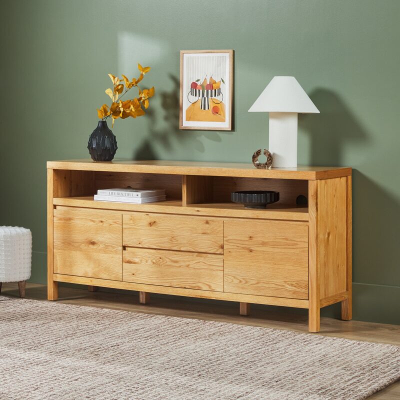 Nash 65" Modern Farmhouse Rustic Oak Wood Sideboard / TV Stand - Image 2