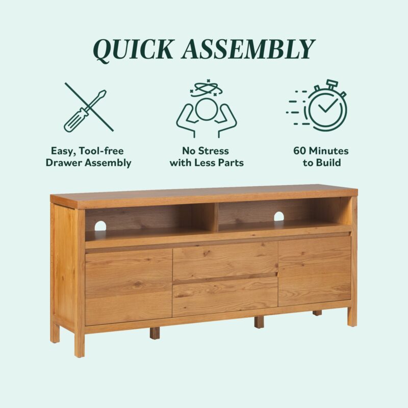 Nash 65" Modern Farmhouse Rustic Oak Wood Sideboard / TV Stand - Image 12
