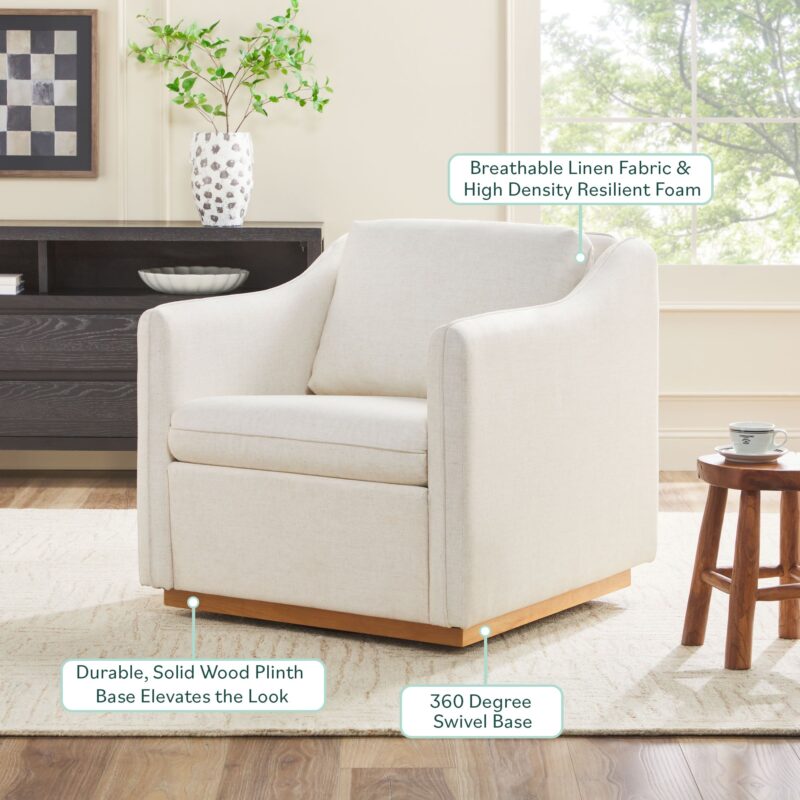 Nash Modern Farmhouse Easy Assembly Linen Swivel Accent Chair - Image 4
