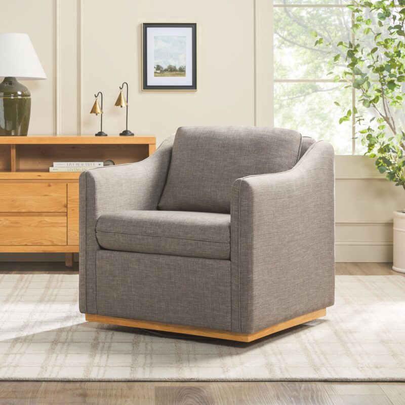 Nash Modern Farmhouse Easy Assembly Linen Swivel Accent Chair - Image 2