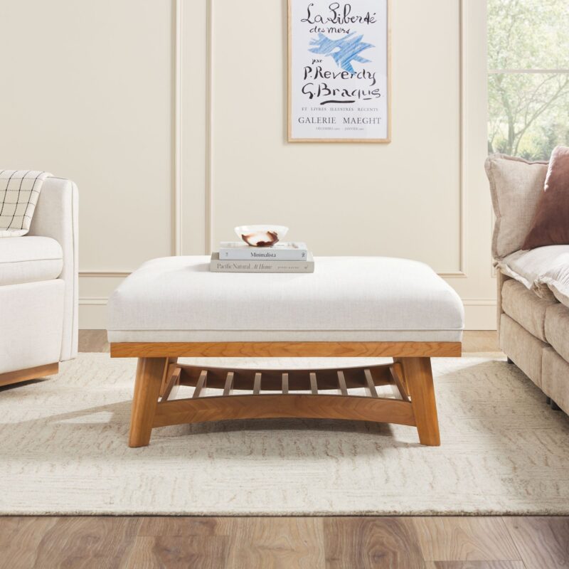 Nash Modern Farmhouse Easy Assembly Linen Large Ottoman - Image 7