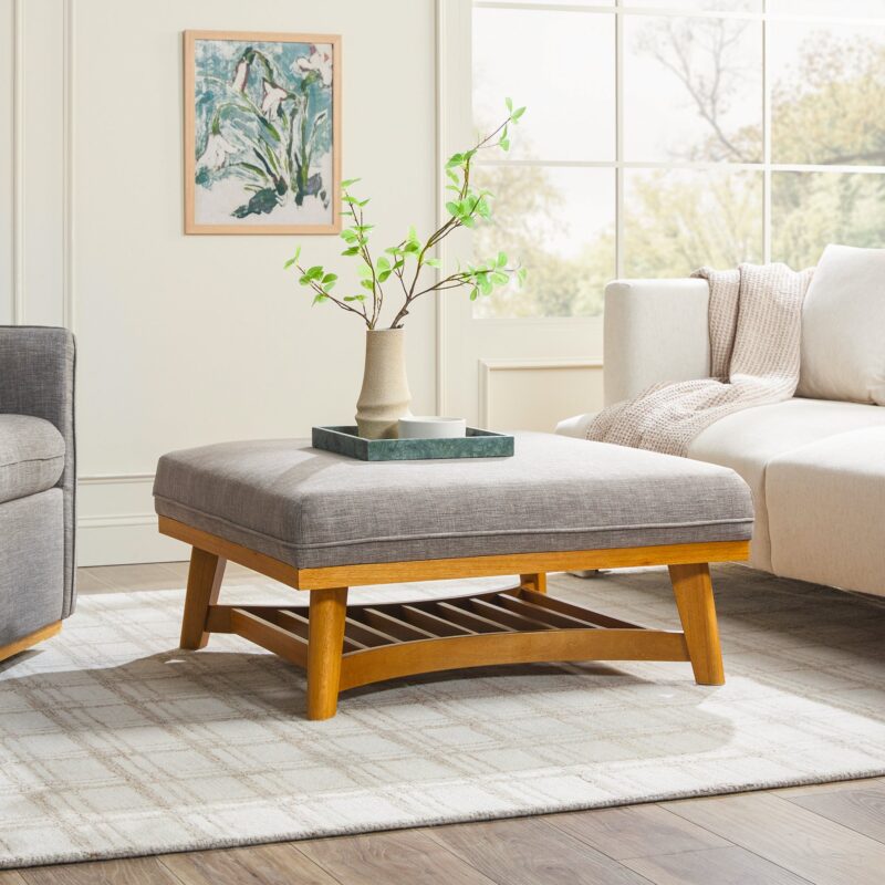 Nash Modern Farmhouse Easy Assembly Linen Large Ottoman - Image 2
