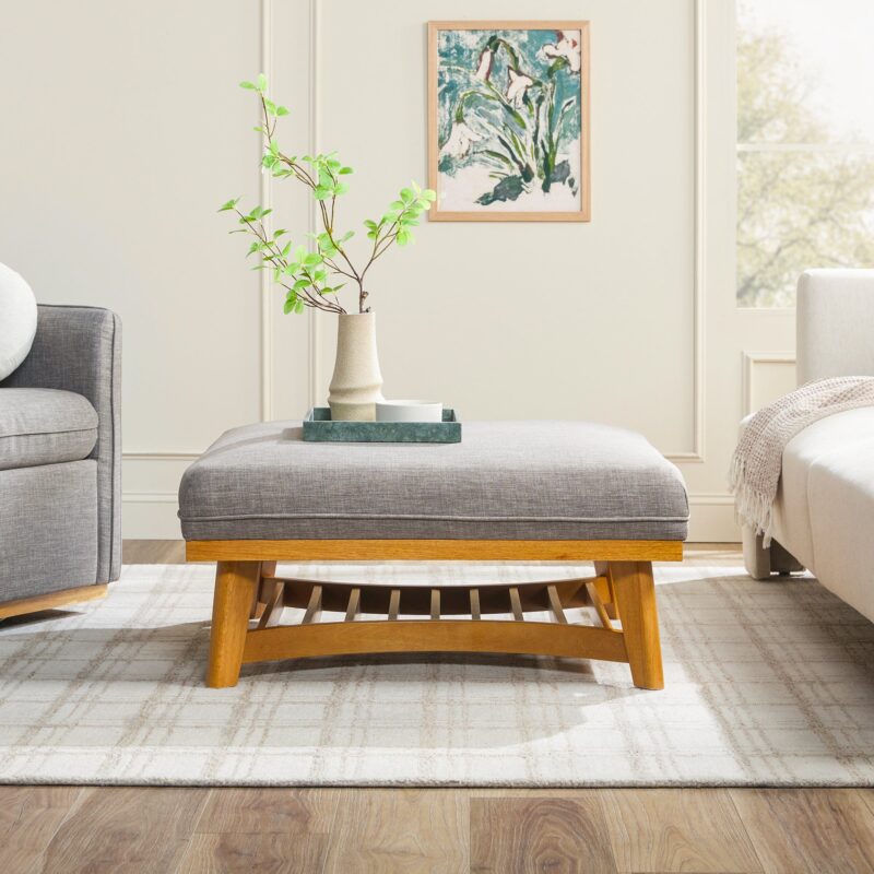 Nash Modern Farmhouse Easy Assembly Linen Large Ottoman - Image 13