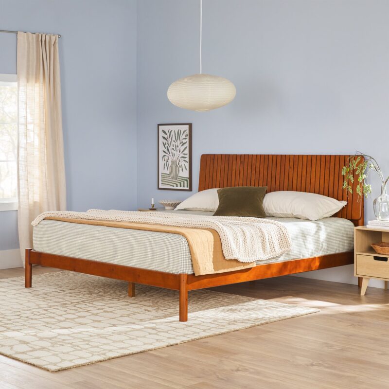 Cama Slatted Headboard Mid-Century Modern Solid Wood Bed - Image 10