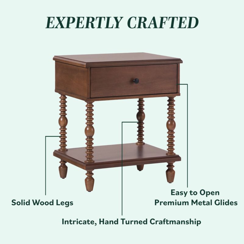 Traditional Vivienne Easy Assembly Solid Wood Nightstand - Image 4
