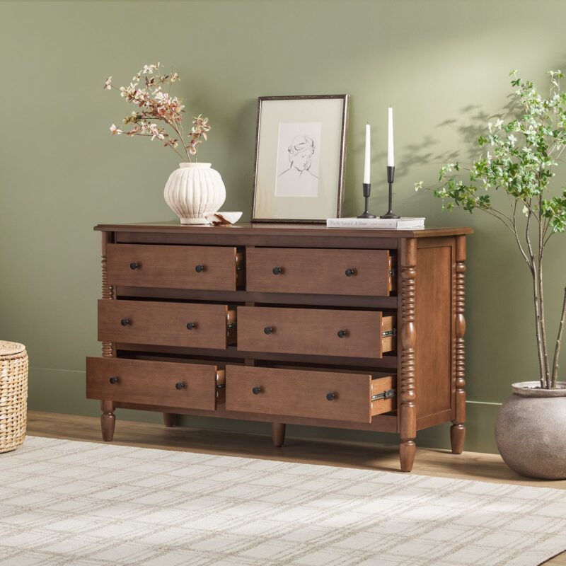 Traditional Vivienne 6-Drawer Easy Assembly Solid Wood Dresser - Image 6