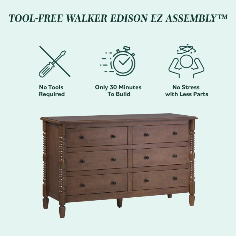 Traditional Vivienne 6-Drawer Easy Assembly Solid Wood Dresser - Image 7