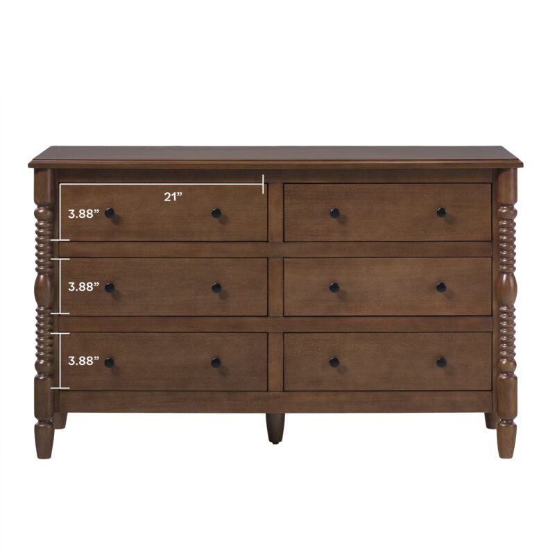 Traditional Vivienne 6-Drawer Easy Assembly Solid Wood Dresser - Image 9