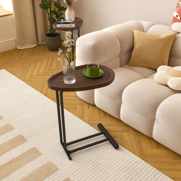 Walker Edison | C Shape End Table for Sofa and Bedside
