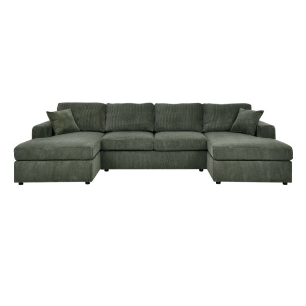 Walker Edison | Coastal Green Corduroy Double-Chaise Cloud Sectional Sofa