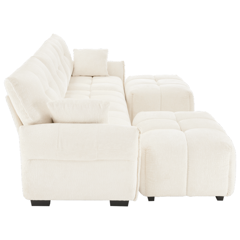 Walker Edison | Chenille Tufted 3 Seater Sofa Set With Ottoman And Throw Pillows - Image 7