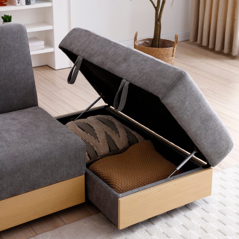 Walker Edison | Grey Multifunctional Convertible Sleeper Bed Sofa with Storage Ottoman - Image 6