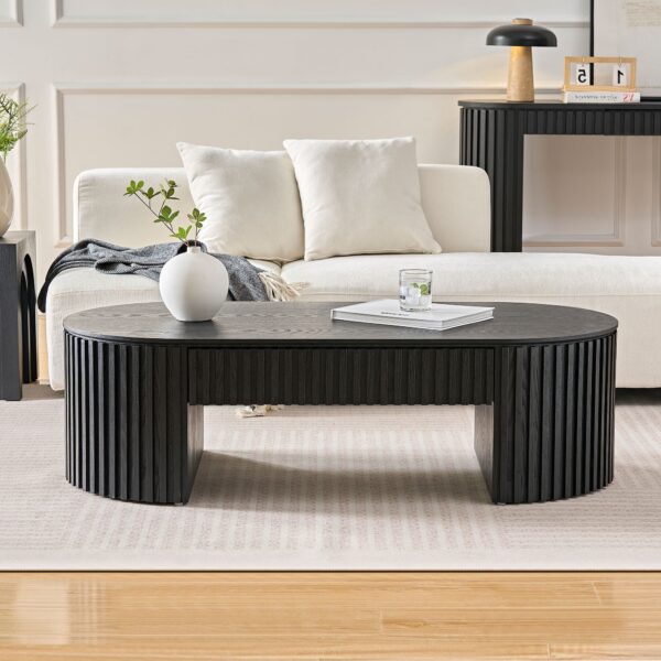 Walker Edison | Reeded Oval Wood Coffee Table With Drawer