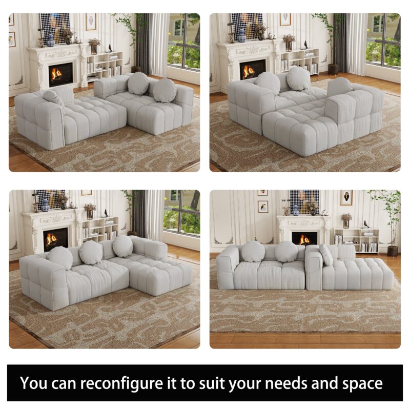 Walker Edison | Modular Minimalist Tufted Sectional Sofa Set with 3 pillows - Image 19
