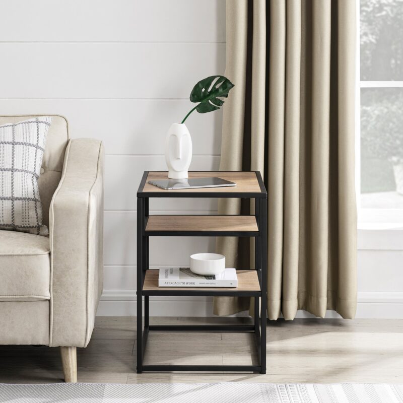 Maya 16" Contemporary Metal and Wood Side Table - Image 2