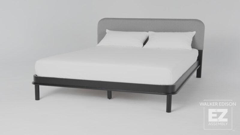 Annette Contemporary Upholstered Headboard Curved Wood Bed Frame - Image 17