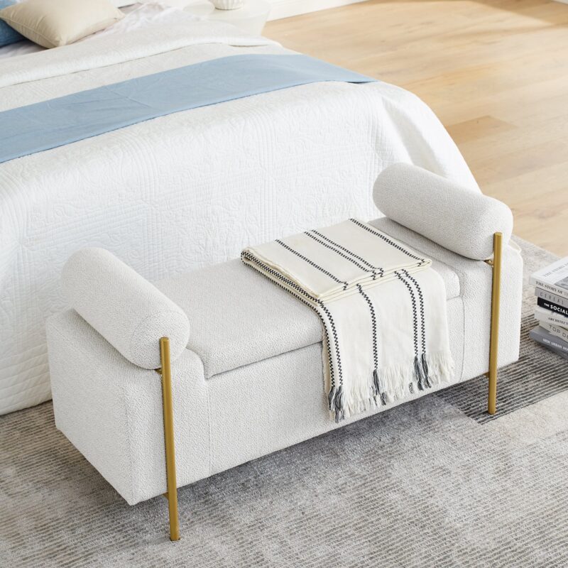 Walker Edison | Minimalist Upholstered Linen Storage Bench - Image 5