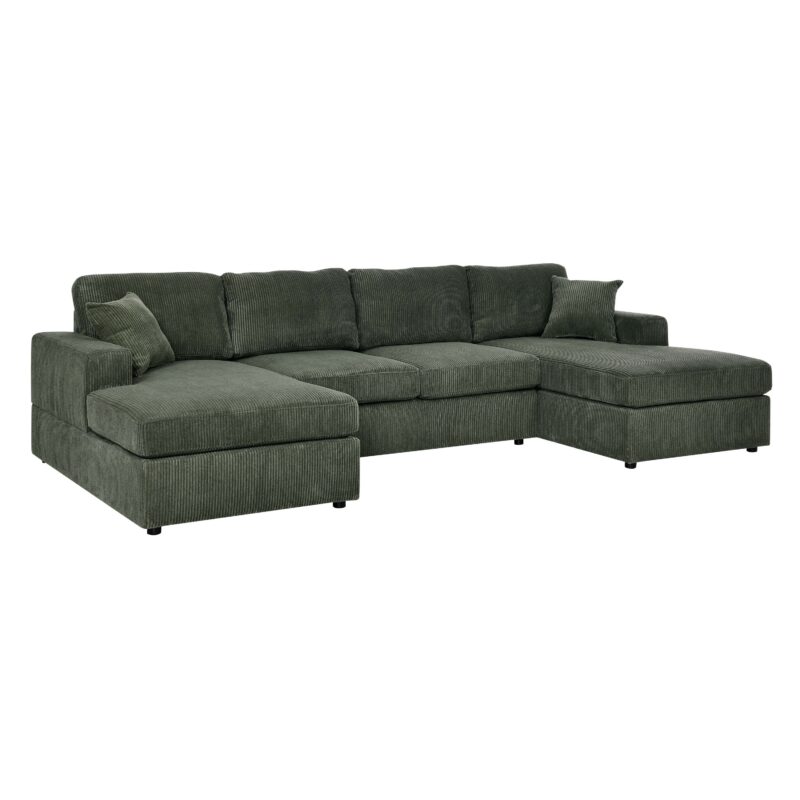 Walker Edison | Coastal Green Corduroy Double-Chaise Cloud Sectional Sofa - Image 2