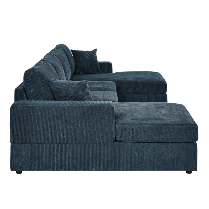 Walker Edison | Coastal Teal Corduroy Double Chaise Cloud Sectional Sofa - Image 3