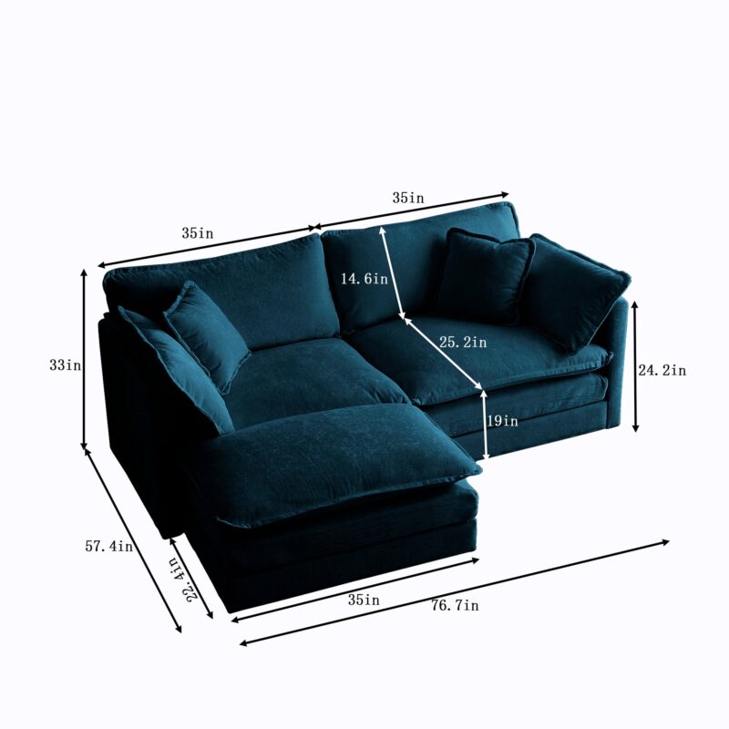 Walker Edison | Teal Cloud Chenille Two-Seater Loveseat Sofa with Ottoman - Image 5